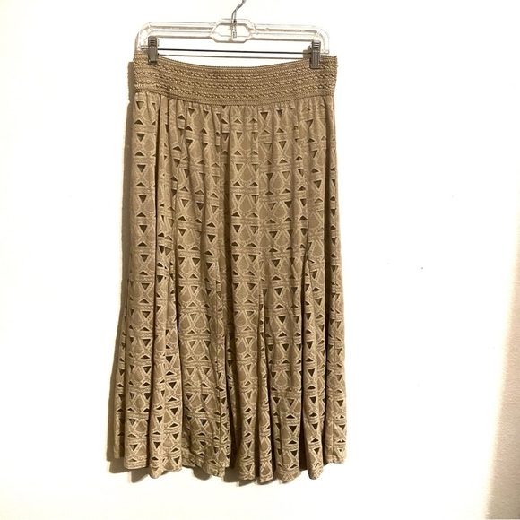 Lapis Long Tan Maxi Skirt Triangular Boho Pattern With Elastic Waistband… - Picture 4 of 4